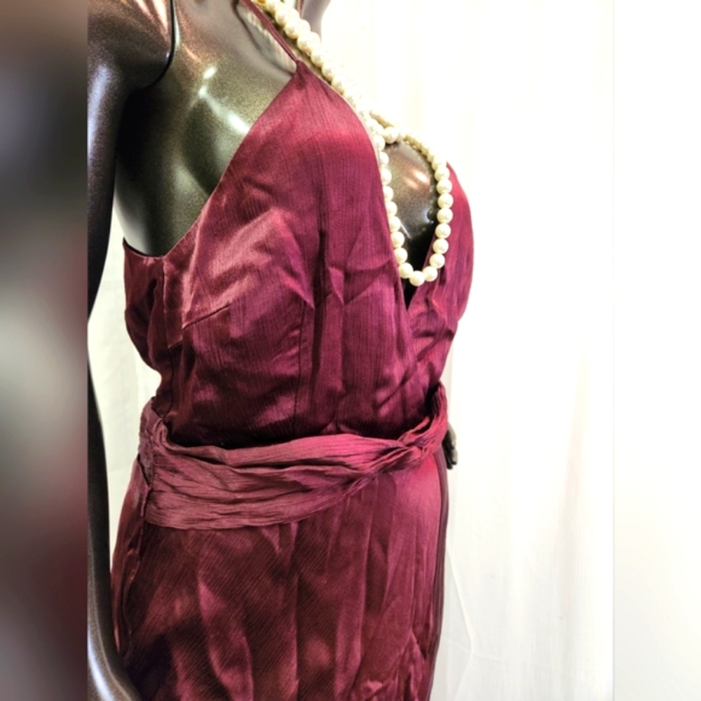 Halter Gown In Wine With Slit, Back Zipper & Closure - Picture 9 of 16